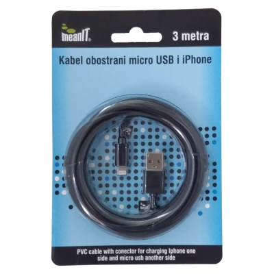 MeanIT USB kabl sa micro USB i iPhone priključkom, 3 met - KABEL MICROUSB / iPHONE