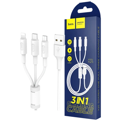hoco. USB kabl, 3in1, microUSB, USB type C, Lightning, 1 met, 2 A - X25 Soarer 3in1, White