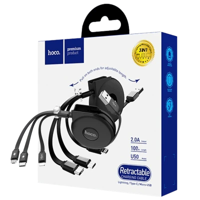 hoco. USB kabl za punjenje, 3in1, na izvlačenje, 1 met., 2 A - U50