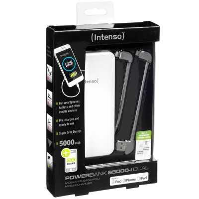 (Intenso) Punjač prijenosni za mobitele i tablete, iPhone, 5000mAh - POWERBANK slim iDUAL 5000 White