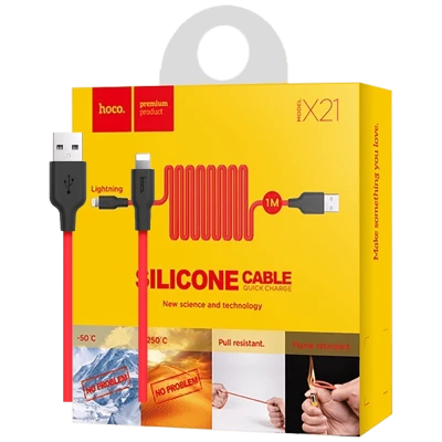 hoco. USB kabl za iPhone, silikonski, 1.2 met., 2 A, crno/crvena - X21 Silicone Lightning, Black/Red