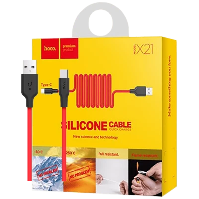 hoco. USB kabl za smartphone,silikonski,1.2 met, 2 A,crno/crveni - X21 Silicone USB type C, Black/Red