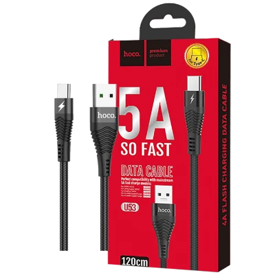 hoco. USB kabl za smartphone, USB type C, 1.2 met., 5 A, crna - U53 5A Flash