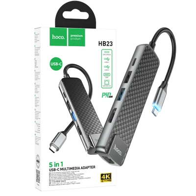 hoco. Konverter USB HUB type C to USB3.0/USB2.0/HDMI/RJ45/PD - HB23 Easy view