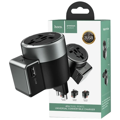hoco. Punjač Travel, univerzalni, EU/UK/US/AU, 2 x USB,2.5 A - AC4 Dual port rotating charging