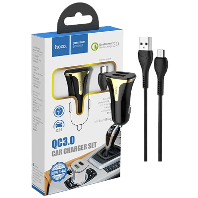 hoco. Auto punjač sa microUSB kabelom, QC, 2 x USB,  3.1 A - Z31 Universe double port, microUSB