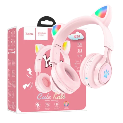 hoco. Slušalice bežične sa mikrofonom, Bluetooth, mačje uši, pink - W39 slušalice Mačje uši,Pink