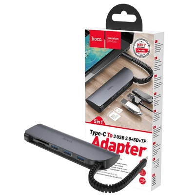 hoco. Konverter USB HUB type C to USB3.0/microSD/SD čitač - HB17 Easy connect