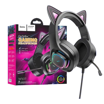 hoco. Slušalice sa mikrofonom, gaming, USB/3.5 mm, LED - W107 Cute Cat Black/Pink