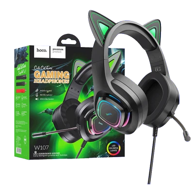hoco. Slušalice sa mikrofonom, gaming, USB/3.5 mm, LED - W107 Cute Cat Black/Green
