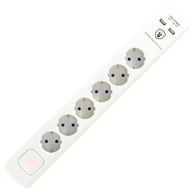 home Produžni kabl sa zaštitom, 6 utičnica, 1.5mm², 1,4 met, USB - NVT 06K USB/WH