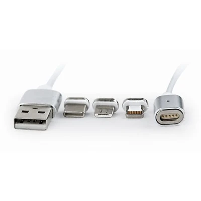 Magnetic USB charging combo 3-in-1 kabl, iPhones, micro-USB Type-C, silver, 1 m, GEMBIRD CC-USB2-AMLM31-1M