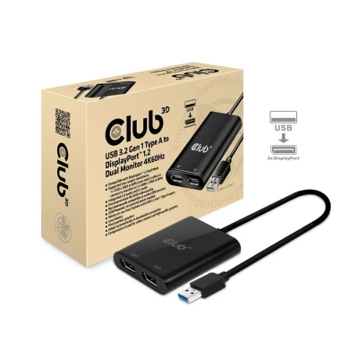 Video adapter Club 3D USB3.2 Gen1 Type A to DisplayPort1.2 Dual Monitor 4K60Hz Video Splitter CSV-1477