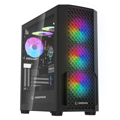 Kućište gaming RAMPAGE SHELOB Mesh, Tempered Glass, 4*ARGB Infinity Fan, Hub, E-ATX, Mid-T, 39991
