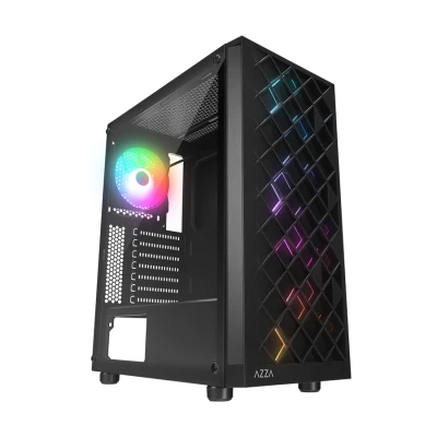 Kućište gaming RAMPAGE AZZA V1 Tempered Glass Black 3*12CM Black 1* 12CM ARGB Fan ATX Mid-T Gaming Player Case