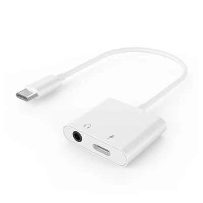 Audio adapter GEMBIRD A-CM-3.5FP-01, USB type-C plug to stereo 3.5 mm + Type-C power, white