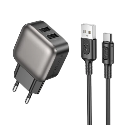 USB punjač sa kablom 1m USB to Type-C BOROFONE BAS51A Absolute dual-port charger set Type-C black