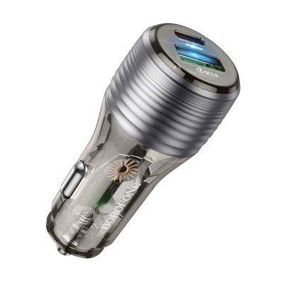 Auto Punjač sa kablom 1m Type-C to Type-C BOROFONE BZ30 Absolute PD30W+QC3.0 car charger set USB + Type-C, transparent black