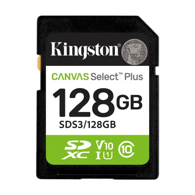 Micro SD card Kingston 128 GB SDCS3/128GB  Class10 Canvas Select Plus SD adapter;100MBs Read,Class 10 UHS-I