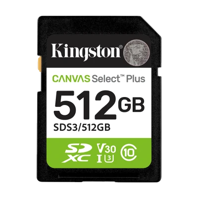 Micro SD card Kingston 512 GB SDCS3/512GB  Class10 Canvas Select Plus SD adapter;100MBs Read,Class 10 UHS-I