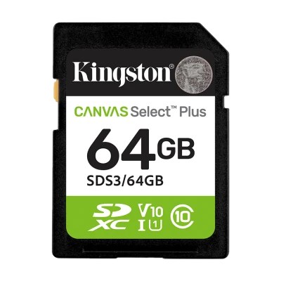 SD card Kingston 64 GB SDS3/64GB  Class10 Canvas Select Plus SD adapter;100MBs Read,Class 10 UHS-I