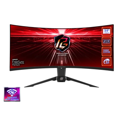 MONITOR ASROCK  PG34WQ15R2B 34" CURVED GAMING WQHD 165Hz 1ms 2xHDMI DP Speaker High Swivel Tilt WiFi