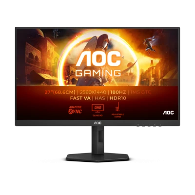 MONITOR AOC LED Q27G4XN 27" QHD 2560x1440 Fast VA 180Hz Adaptive Sync HDR 10 0.5ms 5000:1 300 cd/m2 2xHDMI 1xDP Full Ergonomic