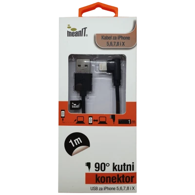 MeanIT USB kabl za Iphone 5 / 6, dužina 1.0 metar, crni - KABEL ZA IPHONE 5 / 6
