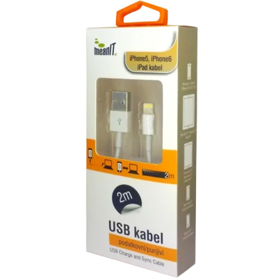 MeanIT USB kabl za Iphone 5 / 6, iPAD, dužina 2.0 metra, bijeli - KABEL ZA IPHONE 5 / 6, iPAD