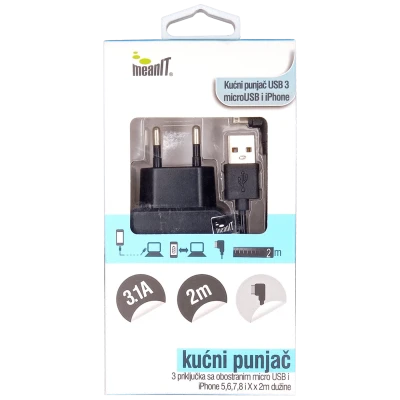 MeanIT Punjač kućni za smartphone i iPhone, 3 x USB - PUNJAČ KUĆNI ZA SMARTPHONE I iPHONE