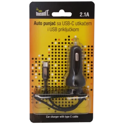 MeanIT Punjač, auto, sa USB i USB type C priključkom, 2.1A - AUTO PUNJAČ SA USB C