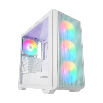Kućište gaming RAMPAGE CRAFT White Mesh Type-C*1 Usb3.0*2 HD Audio 1*14CM 3*12CM ARGB Fan ATX Mid-T, 39988
