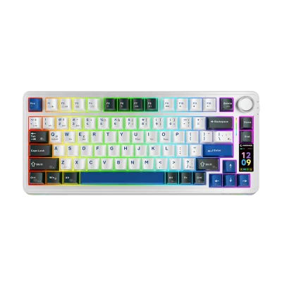 Tastatura gaming RAMPAGE QUELL PRO screen White Hot Swap 2.4g Bt Wireless RGB Gasket Oil Switch English Layout PBT KeyCaps Mechanical KLA, 42257