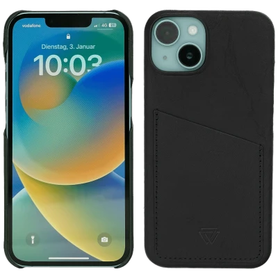 Wachikopa Maska za iPhone 14 Pro, držač za kartice, koža, crna - Full Leather Case iPhone 14 Pro BK