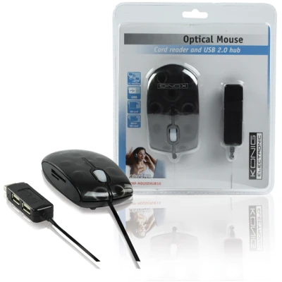 Konig Optički miš 800dpi + 2 x USB HUB i čitačem kartica - CMP-MOUSE HUB10