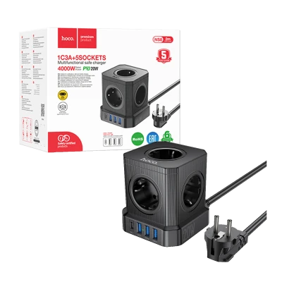 hoco. Produžni kabl, 5 utičnica, 3 x USB, 1 x USB C PD20W, 2 met. - NS8 Sharp