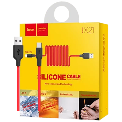 hoco. USB kabl za smartphone,silikonski,1.2 met, 2 A,crno/crveni - X21 Silicone USB type C, Black/Red