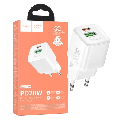 hoco. Punjač kućni, brzi, PD20W + QC3.0, GaN - N65 Ingenious