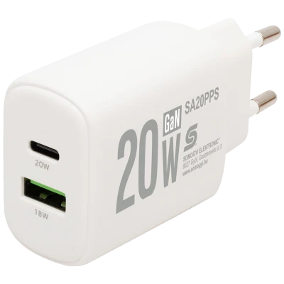 home Punjač kučni, brzi, 1 x USB-A, 1 x USB-C, 20W, GaN - SA20PPS
