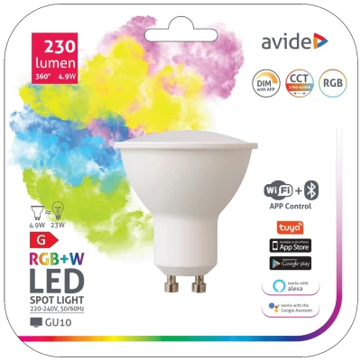 Avide Pametna sijalica, LED 4.9W, GU10, RGB+W, WiFi, Bluetooth - Smart LED GU10 4.9W RGB WiFi