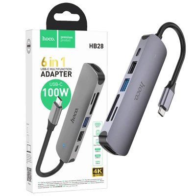 hoco. Konverter USB HUB type C to HDTV, USB3.0/USB2.0/PD/HDMI - HB28