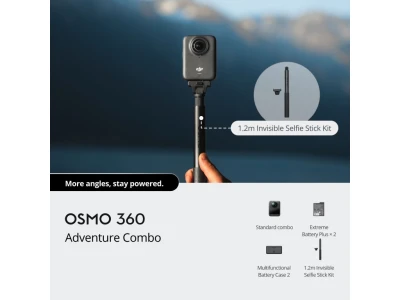 DJI Osmo 360 Adventure Combokamera,1/1.3" CMOS s f/2.8, USB-C PD punjenje,1770 mAh