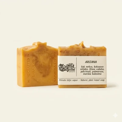 Arijana sapun (sok mrkve, kokosovo mlijeko, litsea cubeba, patchouli, palmarosa, morska bukovina) 100 g