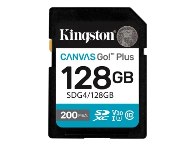 Kingston SD 128GB CanvasGoPlusSDXC,r/w:200/160MB/sDSLRs, mirrorless cameras, 4K video