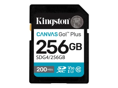 Kingston SD 256GB CanvasGoPlusSDXC,r/w:200/160MB/sDSLRs, mirrorless cameras, 4K video