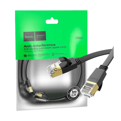 hoco. Mrežni kabl, CAT6, Gigabit Ethernet, flat, 1 met., crna - US07 General, 1 met.