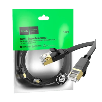 hoco. Mrežni kabl, CAT6, Gigabit Ethernet, flat, 5 met., crna - US07 General, 5 met.