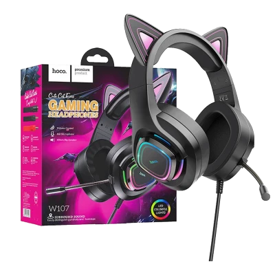 hoco. Slušalice sa mikrofonom, gaming, USB/3.5 mm, LED - W107 Cute Cat Black/Pink