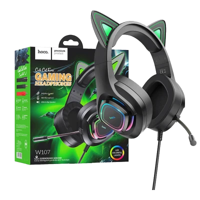 hoco. Slušalice sa mikrofonom, gaming, USB/3.5 mm, LED - W107 Cute Cat Black/Green
