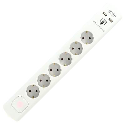 home Produžni kabl sa zaštitom, 6 utičnica, 1.5mm², 1,4 met, USB - NVT 06K USB/WH